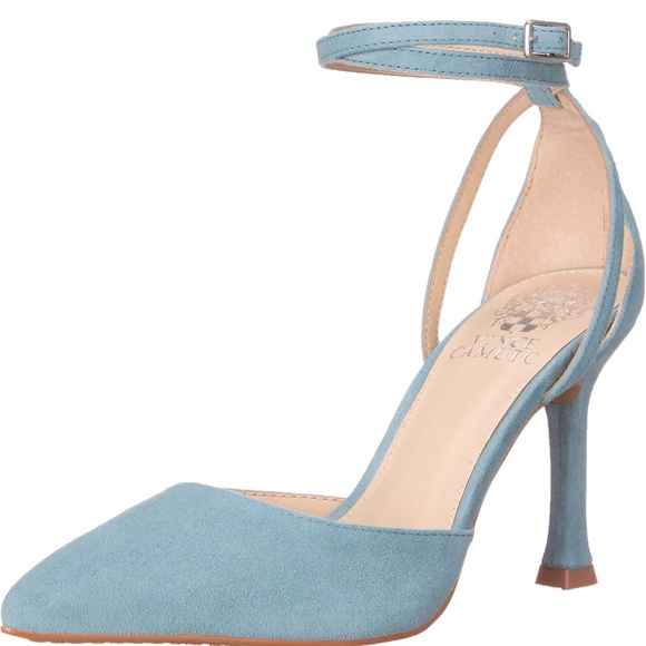 Vince Camuto Stilleto Heels Katindra Ankle Strap Pump 9.5 Blue‎ Suede Spruce - Picture 1 of 15